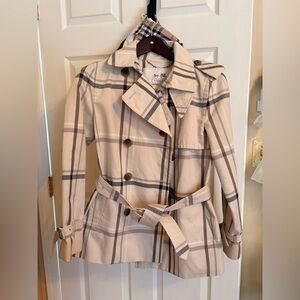Excellent Coach Beige Plaid Women's Trench Coat